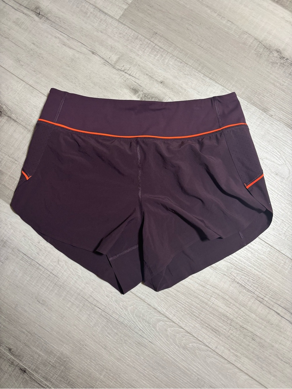 Athleta Run With It Running Shorts Purple Orange Zip Pocket Size Med